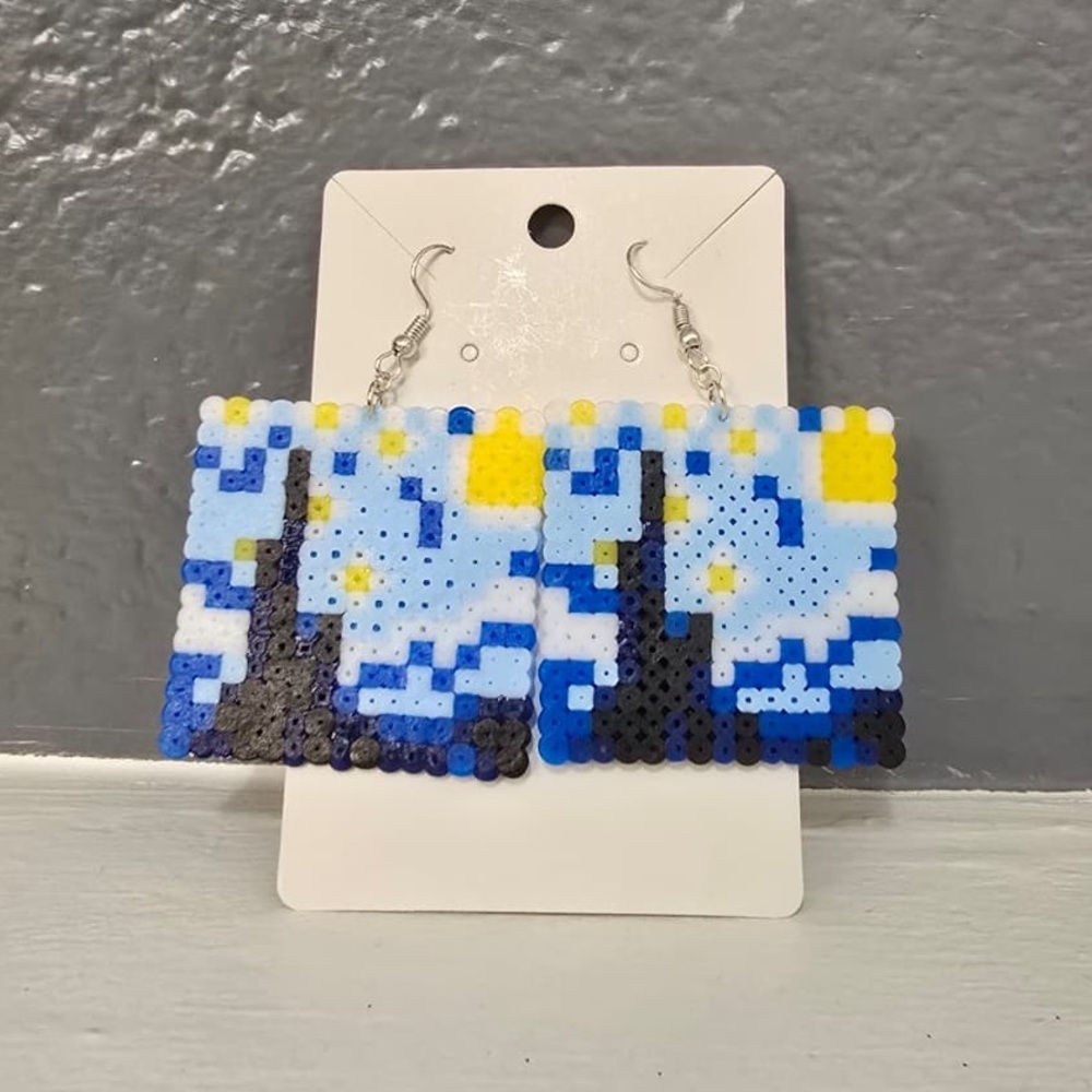 Starry Night Perler Bead Earrings